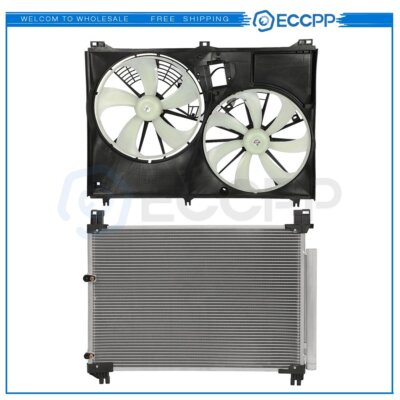 Dual Radiator and Condenser Fan Assembly - Cooling Direct Compatible/Replacement for 1671120190 08-10 Toyota Highlander Hybrid - Without Module
