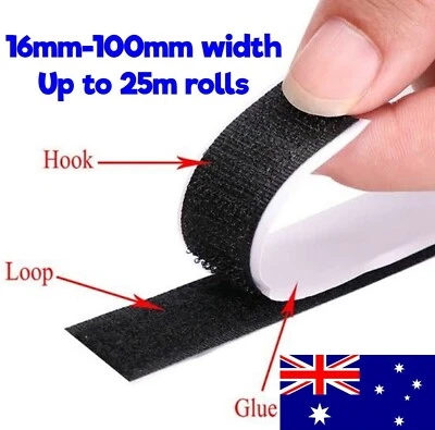 16/25/38/50/100mm Self Adhesive Sew On Hook Loop Fastening Tape Black White Long - image 1 of 4