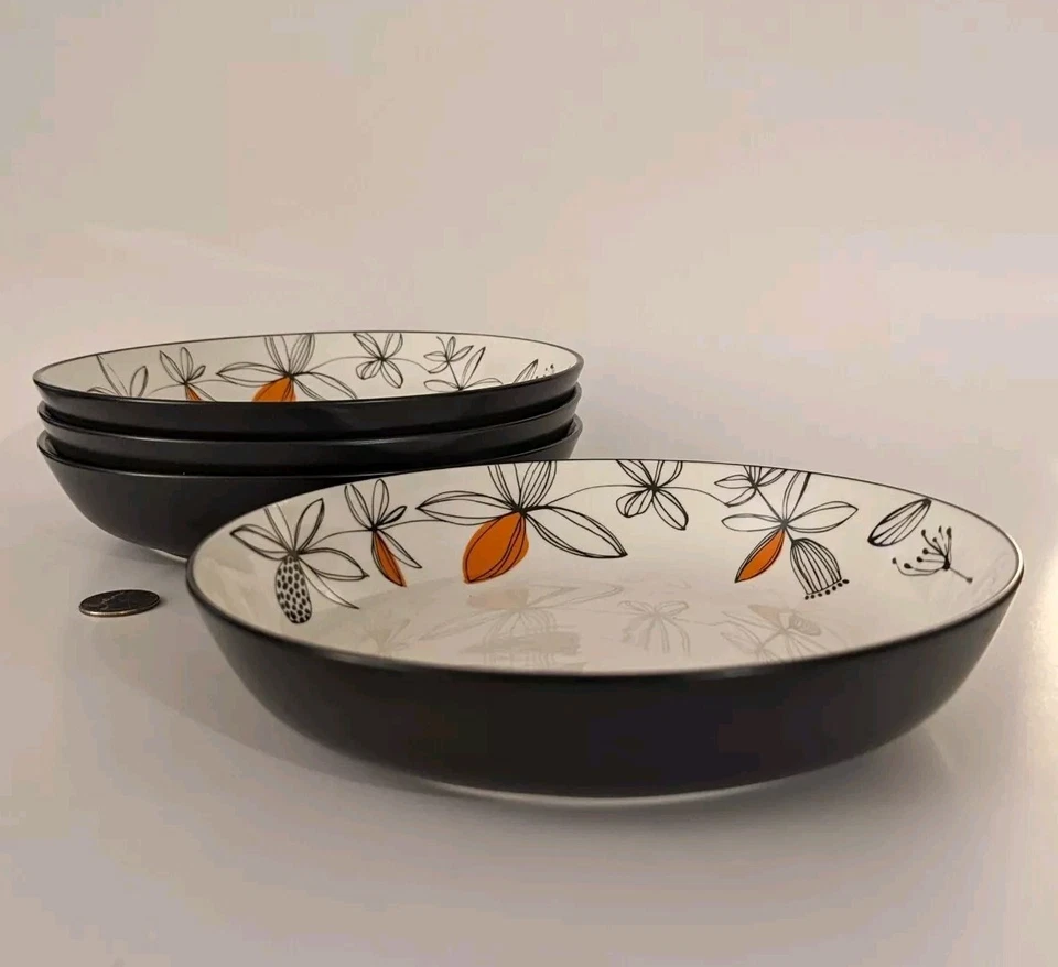 Juego 4 cuencos de cerámica de 8" diseño floral de arroz o fideos asiáticos de alta temperatura Arst Foto 3 de 4