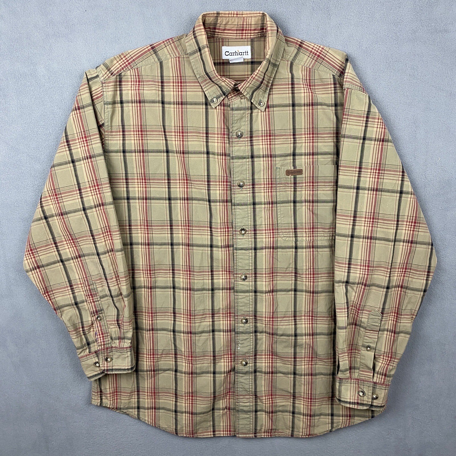Carhartt Flannel Shirt Mens L Brown Plaid Heavyweight Button Down Shirt Grunge-image