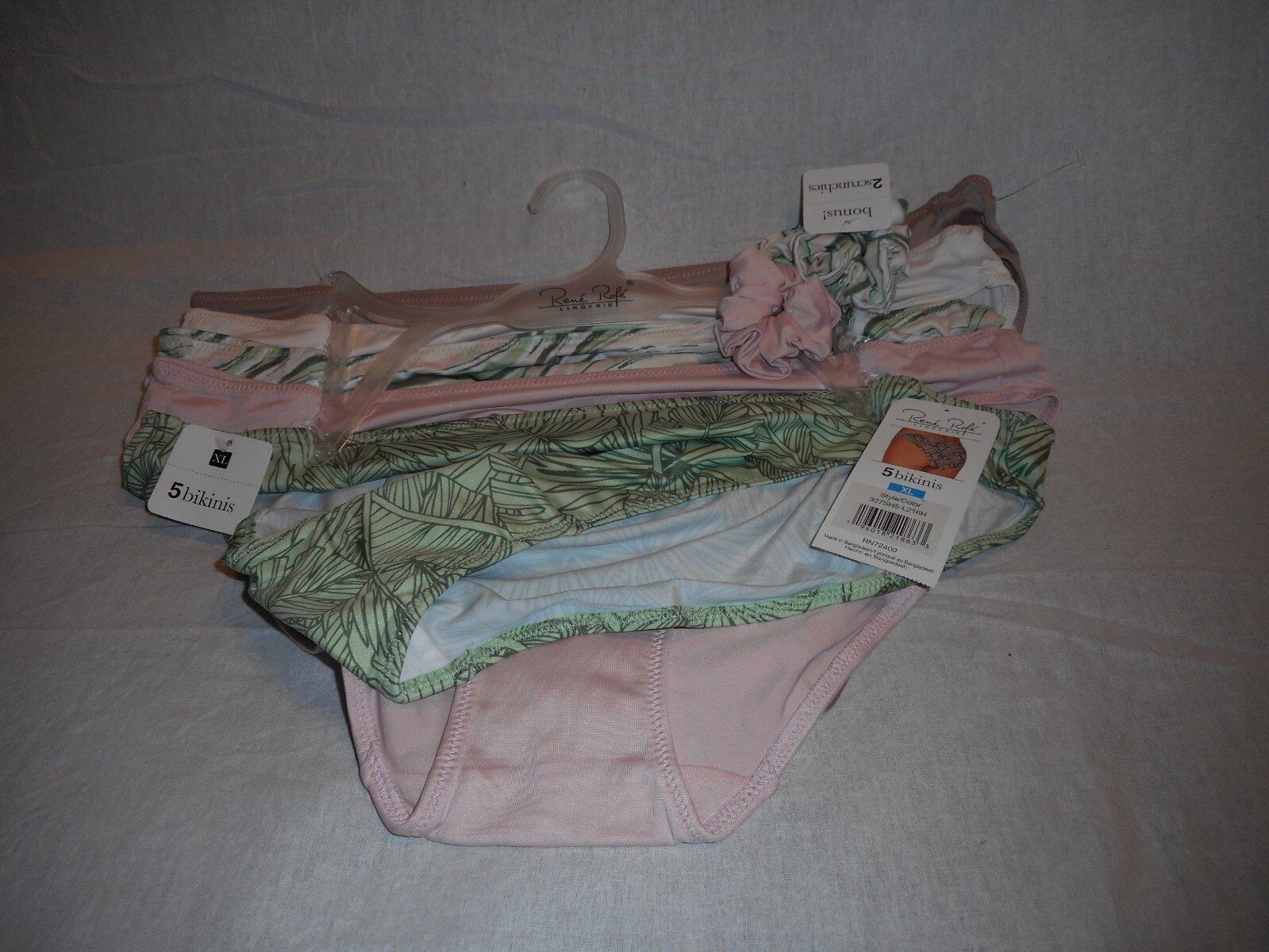 5 pK Rene Rofe Bikini & Thongs Medium,Large Extra Large Panties With 2 scrunchie