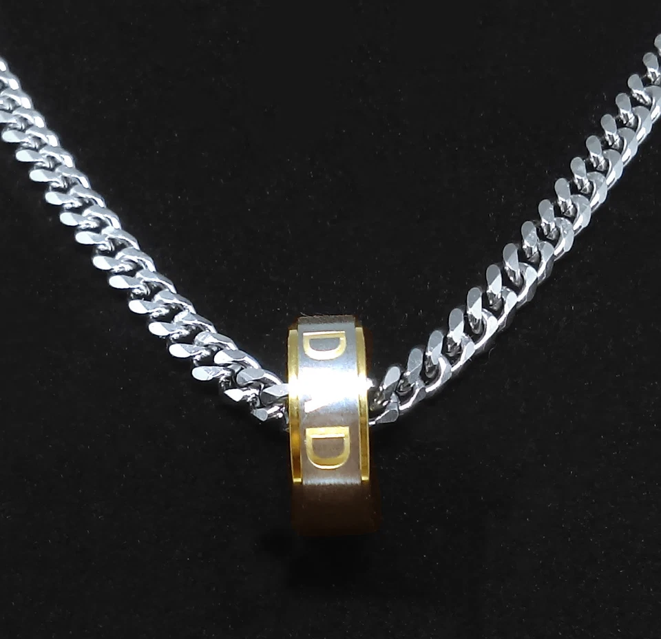 Anillo Love You Dad grabado en oro de 18 quilates del día del padre collar de eslabones de acero inoxidable 569 Foto 2 de 4