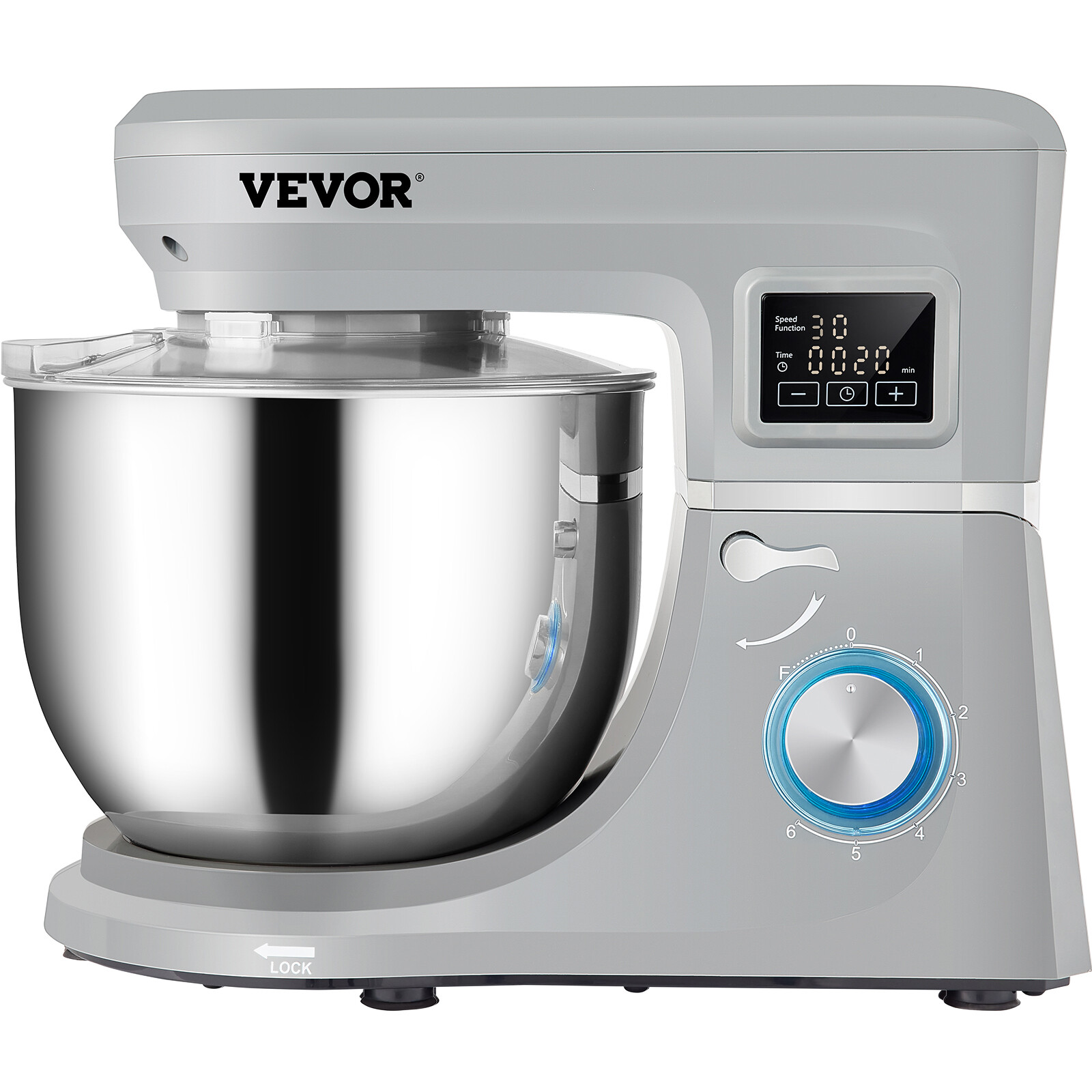 VEVOR Stand Mixer 7.4Qt Electric Dough Mixer w/ 6 Speeds LCD Screen