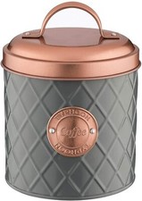 Typhoon Henrik Stainless Steel Embossed Tea Coffee Sugar Canister Copper Lid Jar