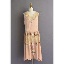 vintage 1920s 20s antique silk french lace floral dress S Small