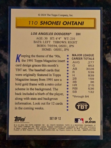 Shohei Ohtani 2024 Topps Throwback Thursday #110 variante foto immagine SSP - Foto 2 di 3