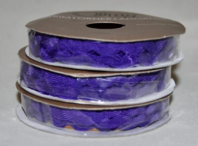 New 3 Rolls Offray Purple Rickrack Trim .25 Inch 9 Yards Total - Image 1 of 4