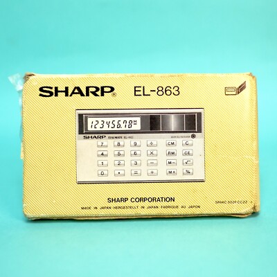 sharp el 863 Vintage früher solarbetriebener Taschenrechner in Schachtel fast makelloses Modell!