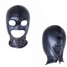 Unisex Hood Head Harness Mask Open Mouth Eye Bondage Slave Couples Flirt
