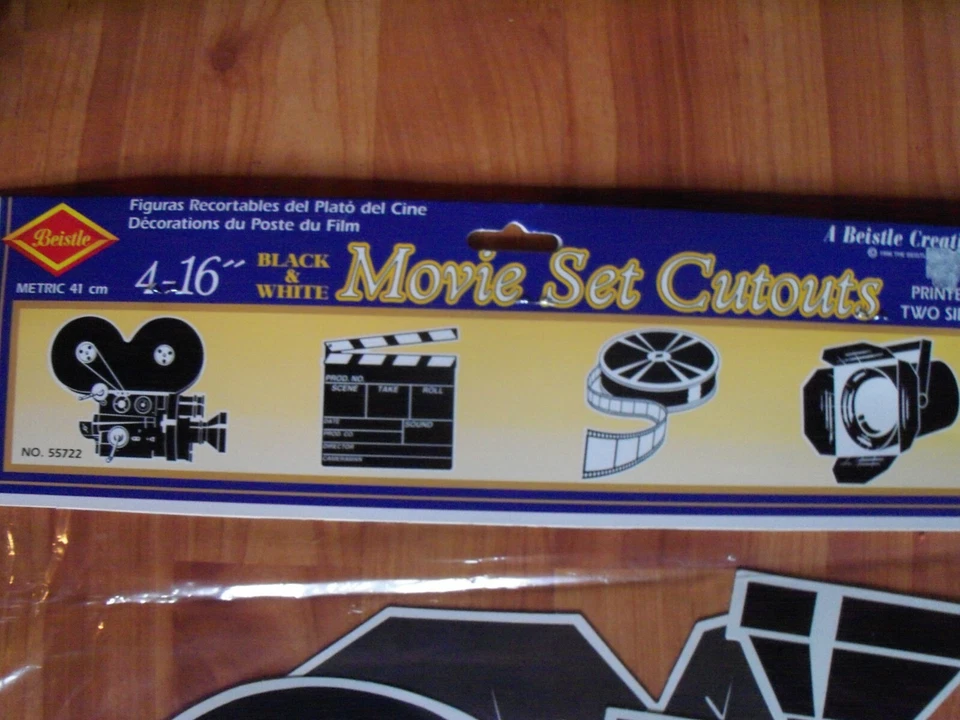 Película en blanco y negro troquelado recortes decoraciones 1996 Beistle paquete de 4 16" nuevo RARO Foto 2 de 2