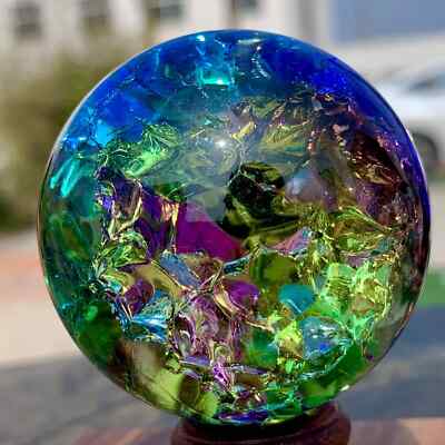 155G Natural Titanium Rainbow Quartz sphere Crystal ball Healing