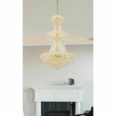 Chandelier Asfour Crystal Large Gold Foyer Dining Room 32 Light Fixture 66''