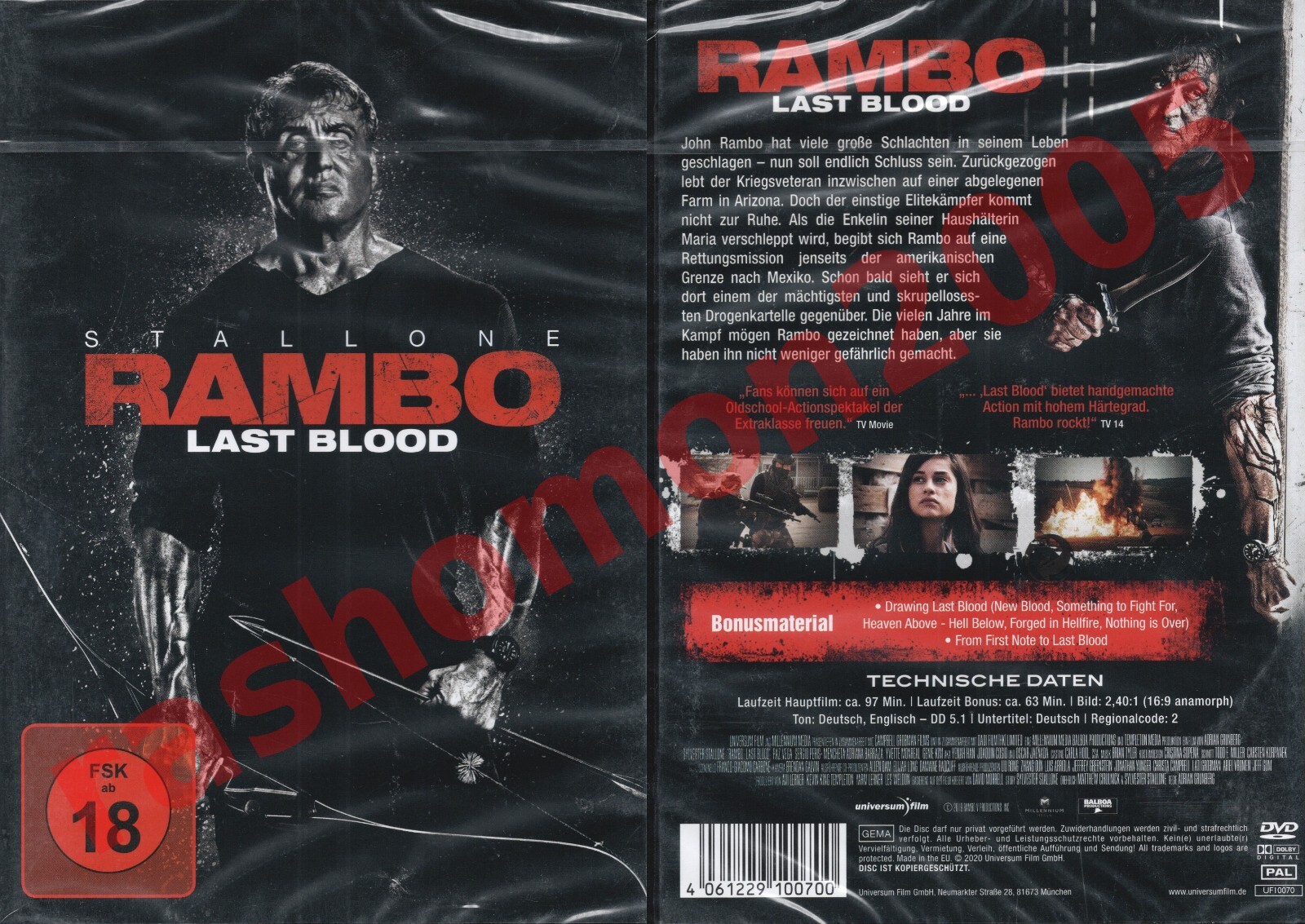 DVD RAMBO V 5 LAST BLOOD UNCUT THEATRICAL 97 MINUTES VERSION Region 2 PAL NEW