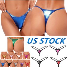 Women High Waist Thong G-String Shiny Metallic Panties T-back Bikini Rave Briefs