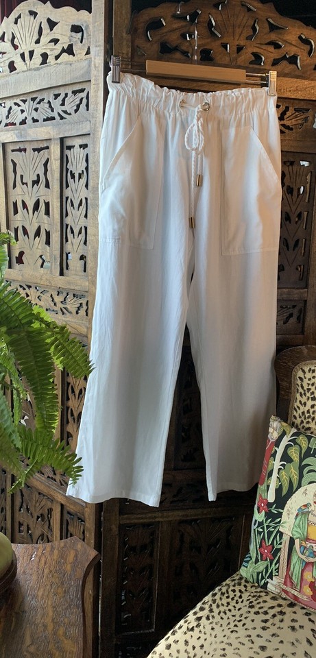 Lady pants SZ 8 Rockmans Brand Linen/ Viscose Straight Leg 7/8 Length Versatile