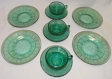 Jeannette Child Toy Doric & Pansy Teal 10pc Glass Dish Depression Pretty Polly