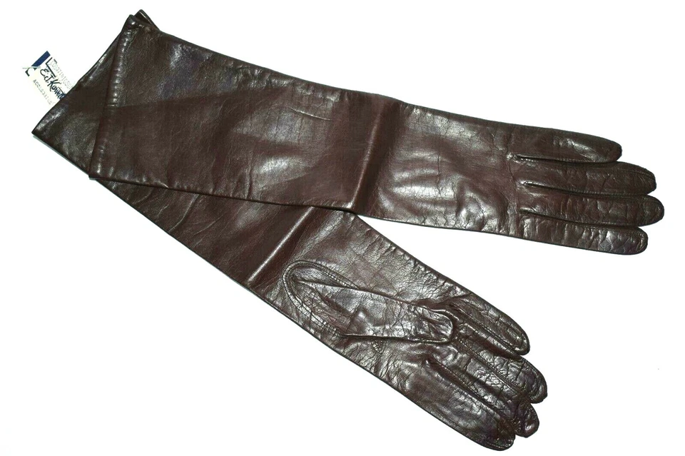 Guantes de cuero marrón vintage para mujer forro de seda hechos en Italia talla XS/S NUEVOS Foto 2 de 4