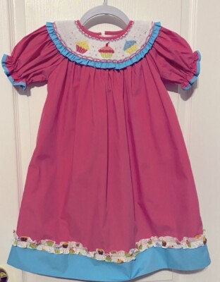 LE ZA ME Pink Girls Dress 4T with cupcakes embroidered Smocked Birthday  NWOT | eBay