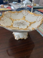 Vintage Italian Porcelain Gilt IMPERO KBNY Compote Fruit Basket White Gold