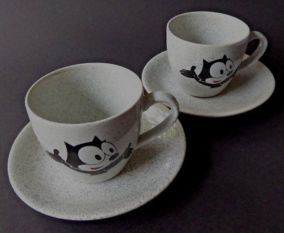 FELIX THE CAT - Set 2 Tassen mit Untertassen   1989 Felix the Cat PRODUCTIONS