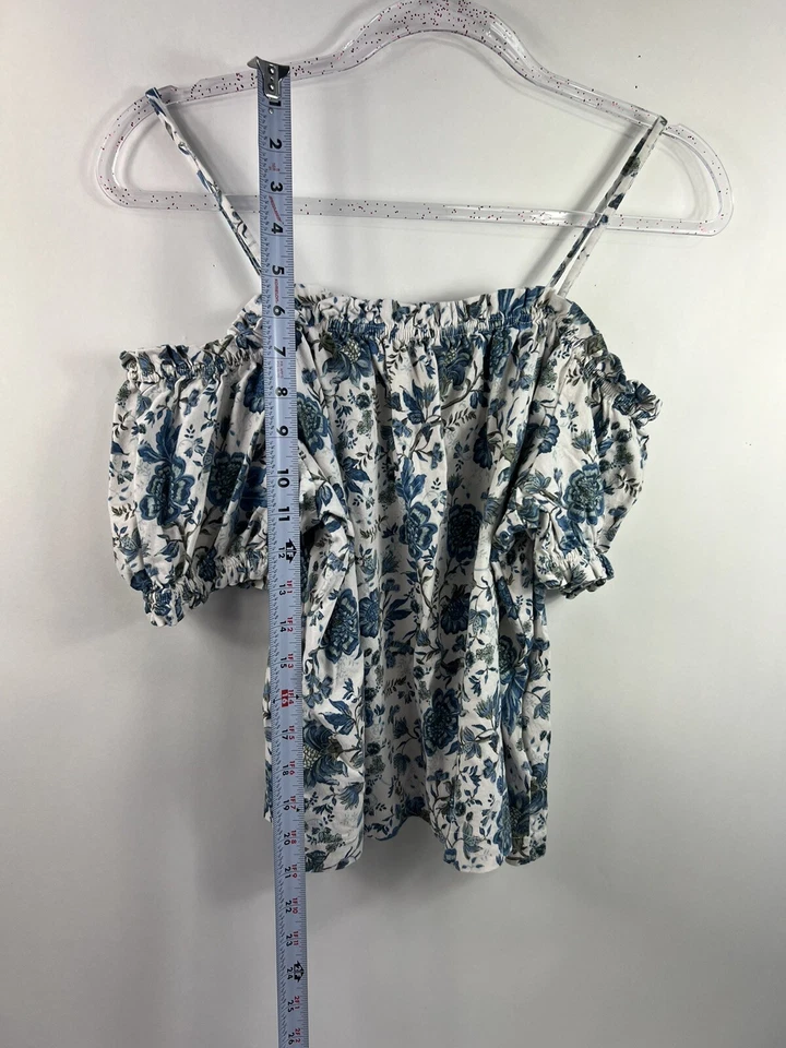 Blusa H&M Hombro Descubierto Para Mujer Talla M Blanca Floral Cuello Elástico/Mangas Cortas Foto 3 de 4