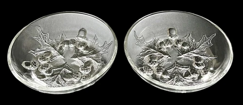 2 Vintage Federal Glass Acorns and Oak Leaves 6” Footed Bowls/Nappy/Snacks EUC