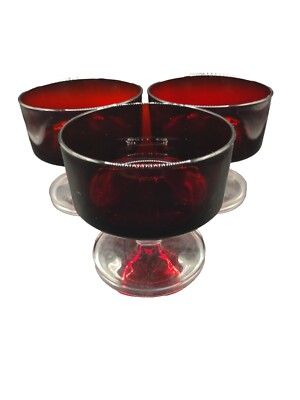Vintage Ruby Red Footed Sherbet Glasses~Luminarc Arcoroc France~Set Of 3