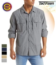 UPF 50+ Mens Quick Dry UV Protection Shirts Long Sleeve Hiking Fishing Work Tops