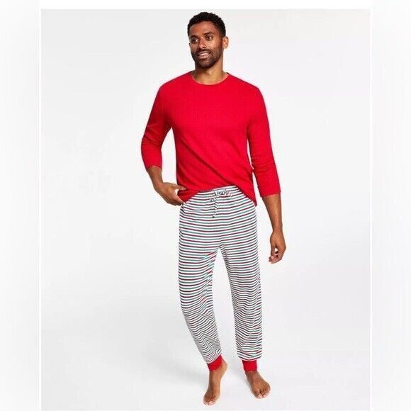 Matching Mens Thermal Waffle Holiday Stripe Mix It Pajama Set stripe bright S
