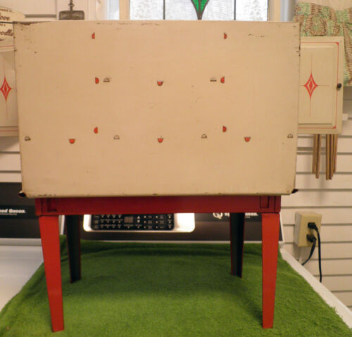 Childs toy hoosier cabinet tin red cream top and bottom cabinets - Picture 4 of 5