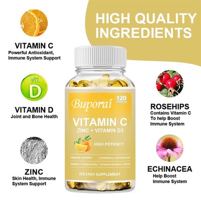 Zinc, with Vitamin C, D3 120pcs, Support Joint and Immune Health, Antioxidant