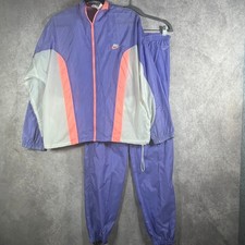 Vintage Nike Tracksuit Womens Large/14 Purple White Nylon Outdoor Travel 90s