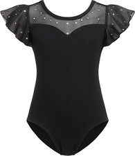 Zaclotre Girls Ruffle Sleeve Ballet Leotards Toddler Mesh Dance 4-5T, Black