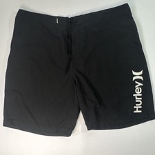 Hurley Black Board Shorts Men's Size 42 Drawstring Pockets Solid Pattern Bottom