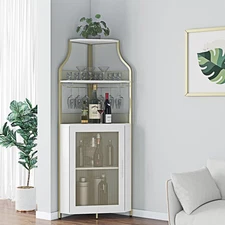 Corner Wine Cabinet with Detachable Wine Rack, 5-Tier Industrial Corner Bar C...