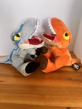 Lot Of 2 Mattel 9" Jurassic World Velociraptor Blue TRex Dinosaur 2021 Plush Toy