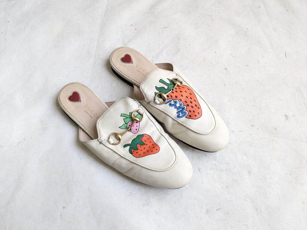 Gucci Princetown Horsebit Loafers Mules Strawberry GG Women 8 38