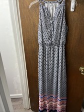 Old Navy Women's Blue Patterned Long-Sleeveless Dress Size Medium