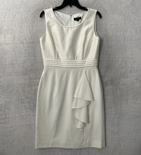 Tahari Womans Pencil Dress White Solid 8 Polyester Blend Sleeveless Zip