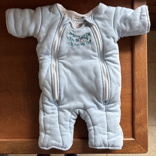 Baby Merlin Magic Sleepsuit Small 3-6 Months Blue  Cotton Swaddle - repaired
