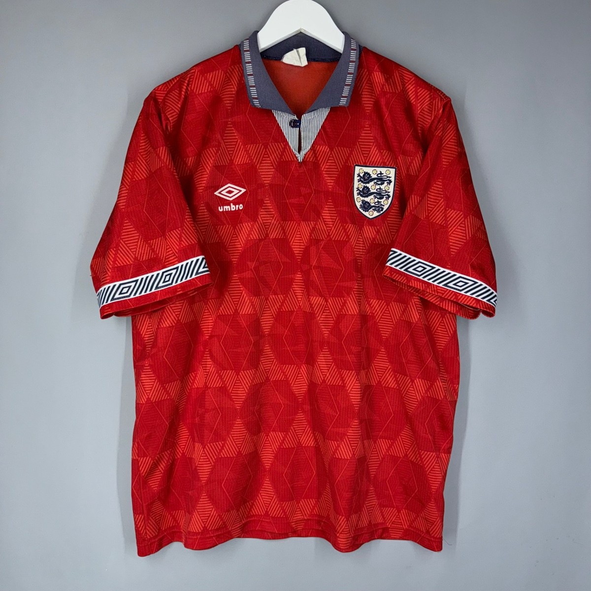 ENGLAND 1990 1992 AWAY SHIRT FOOTBALL SOCCER JERSEY UMBRO MENS RED