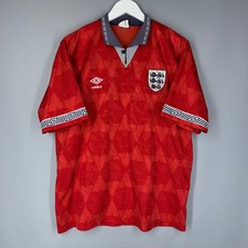 ENGLAND 1990 1992 AWAY SHIRT FOOTBALL SOCCER JERSEY UMBRO MENS RED SIZE L