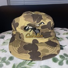 Cabelas Camo Duck Logo Hat Quilt Lined Ear Flaps XL Warm Embroidered Hunting VTG