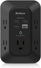 Surge Protector, Outlet Extender with 5 AC and 4 USB Ports, Black Multi Plug W