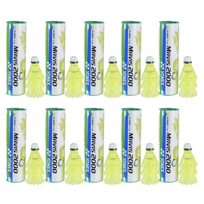 YONEX Mavis 2000 Green Cap Nylon Shuttle - Gelb (Packung mit 10 RÖHRENx60 Shuttles)