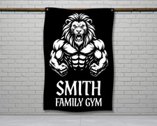 Custom Gym Flag Weightlifting Lion Decor Motivational Home Gym Wall Tapestry