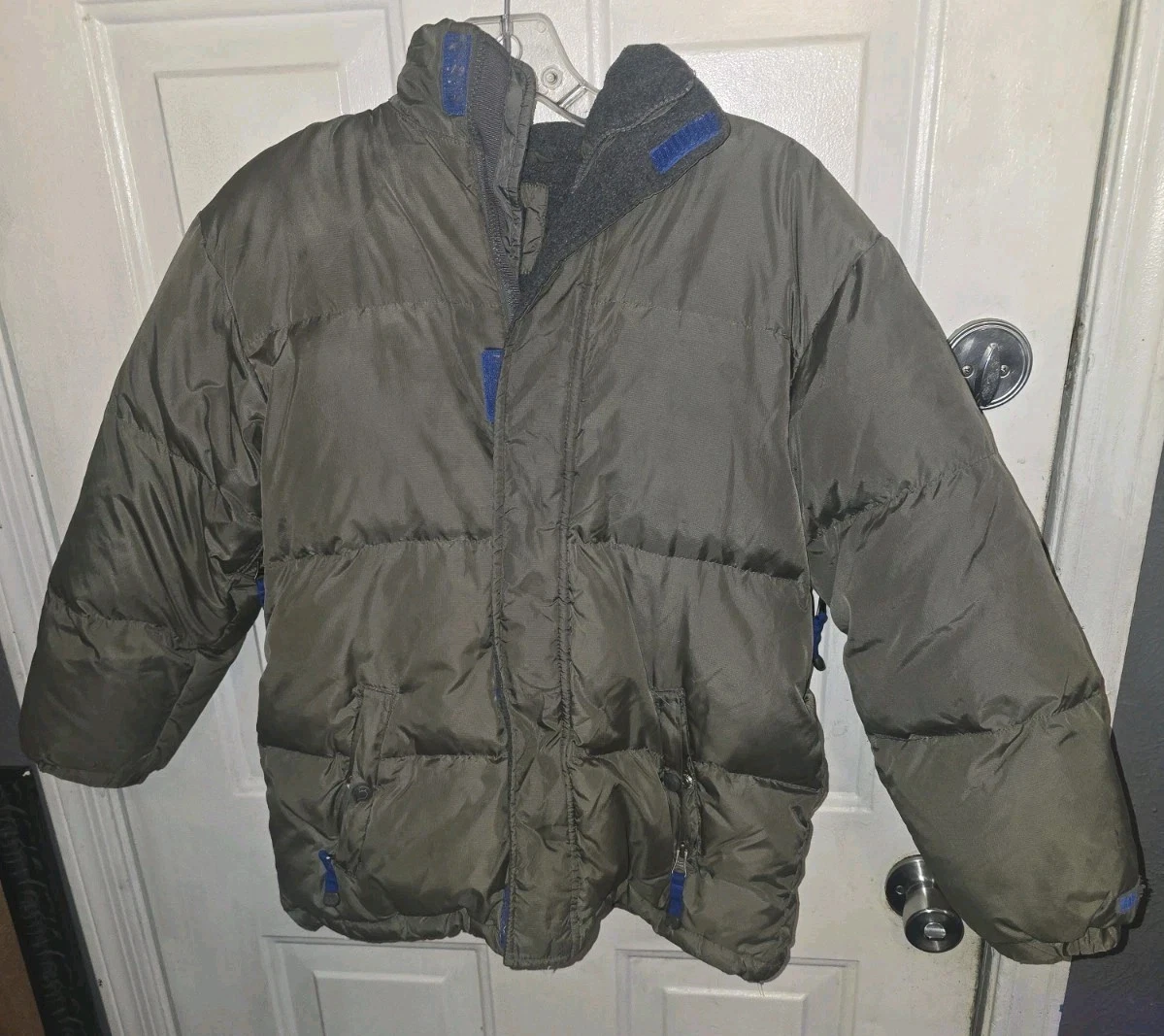 Vintage Gap Kids Olive Puffer Winter Jacket Cold Control Max Fleece Hooded L