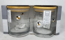 Honey Bee Glass Canister Set of 2 with Bamboo Lids - Well Equipped Kitchen NEW