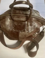 Hobo Sheila Large Satchel Bag Silver Guilded  Leaf Metallic Leather Purse