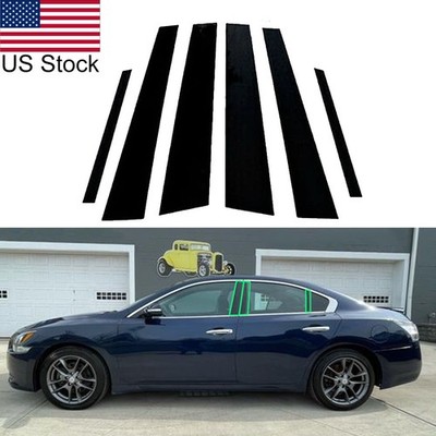 6pcs Glossy Piano Black Window Pillar Posts Covers For 09-14 Nissan Maxima Sedan